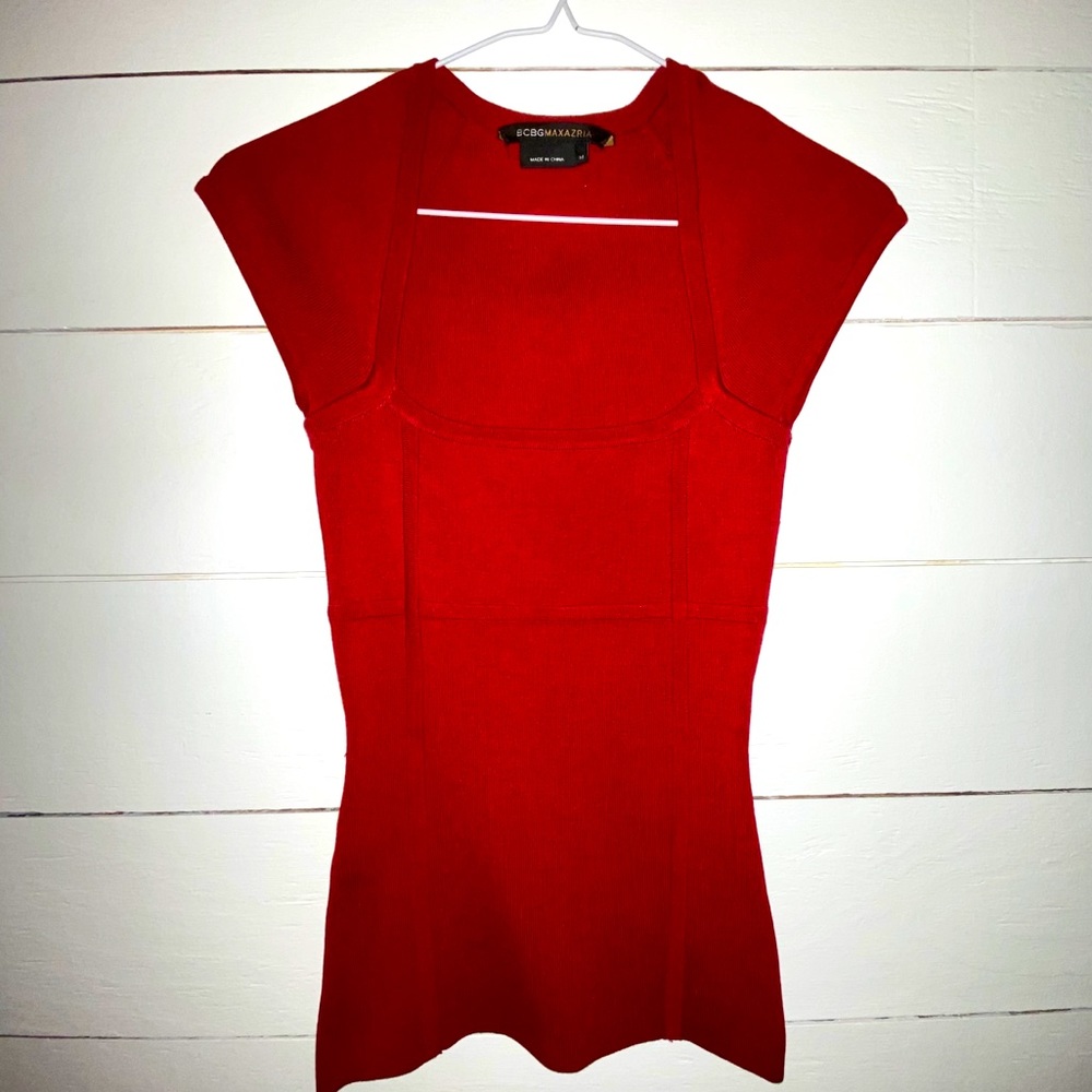 BCBG MaxAzria Red Knitted Silk Top